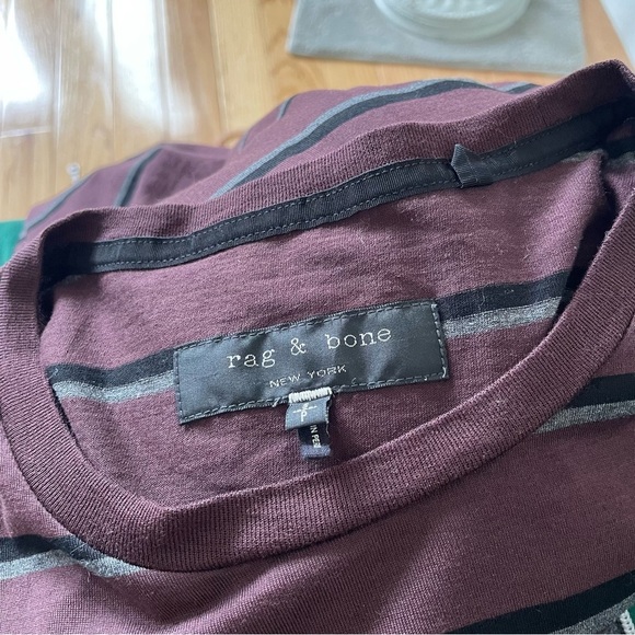 Rag & Bone Maroon Cotton Striped Short Sleeve Crewneck Tee T-Shirt EUC Size S - Picture 7 of 11